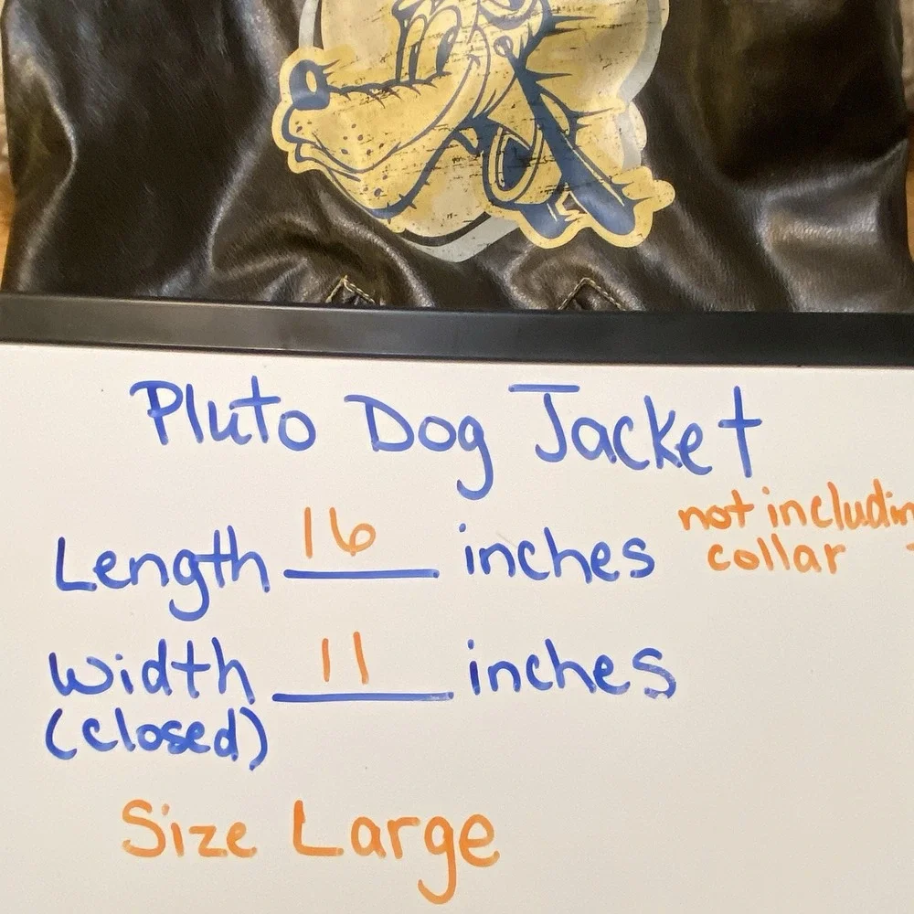 Disney Pets Dog Coat Pluto Large Faux Leather Aviator Brown Jacket Fleece Trim L
